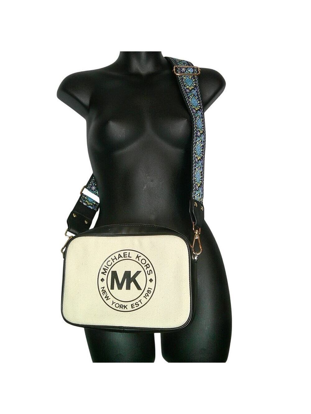 Michael Kors Fulton Sport Logo E/W Crossbody Canvas Bag Blue Paisley Adj Strap
